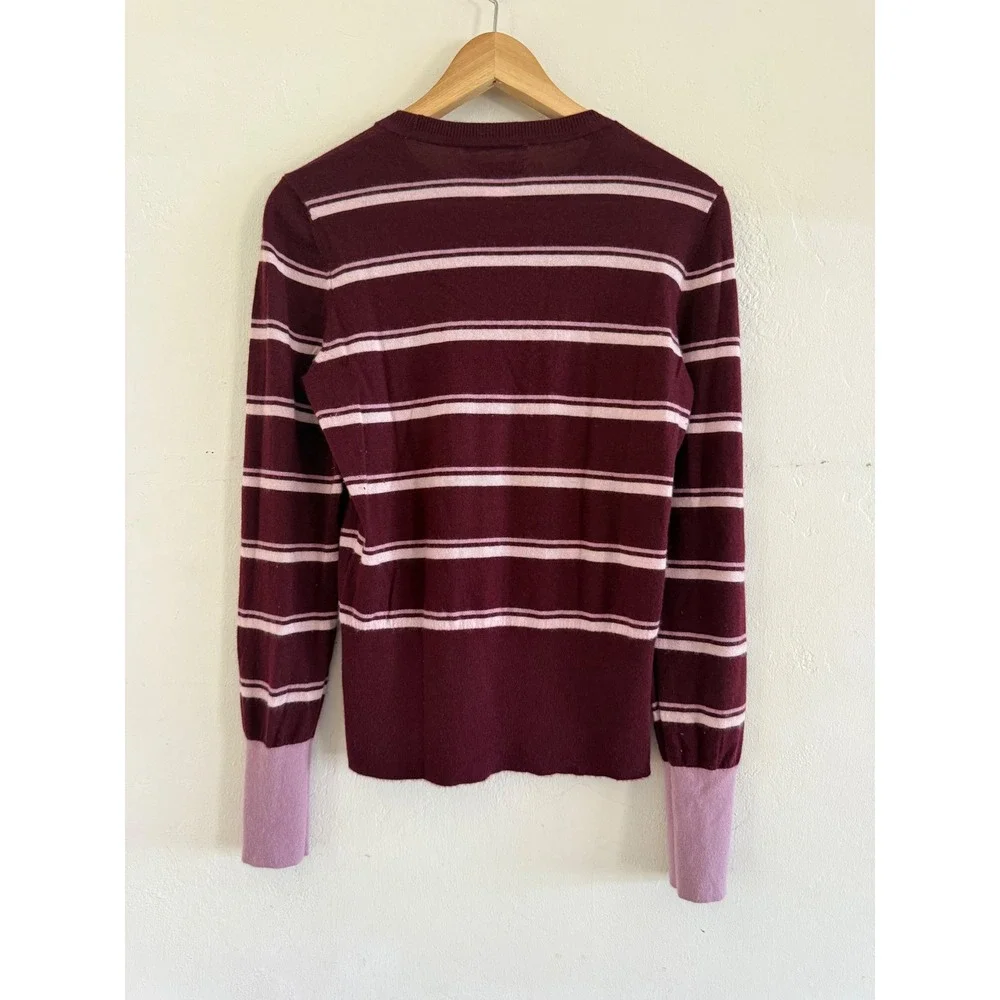 Nordstrom Signature Burgundy Pink Striped 100% Cashmere Crew Neck Sweater Large